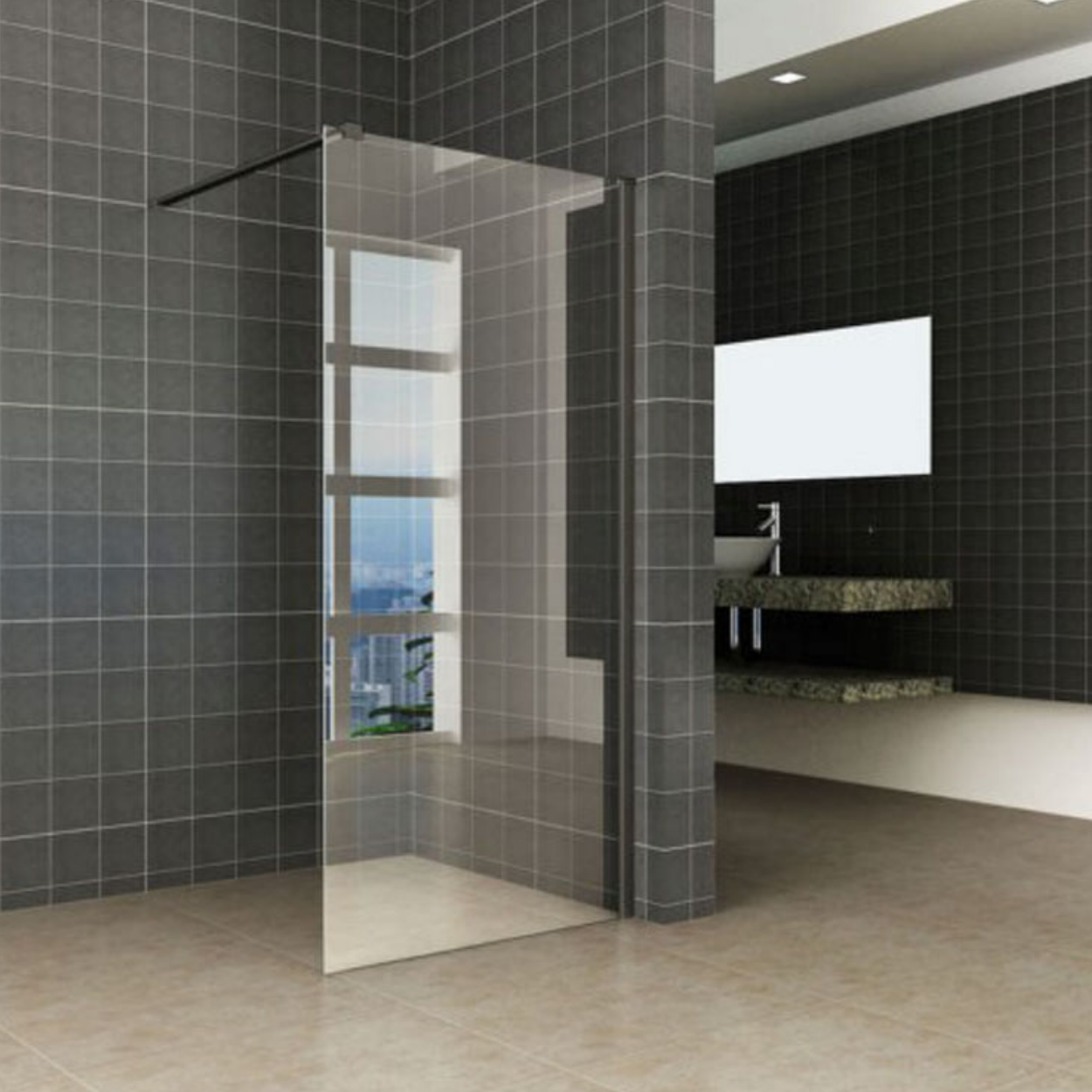 Wiesbaden Graffic Inloopdouche 10mm NANO Helder Glas / Mat Zwart